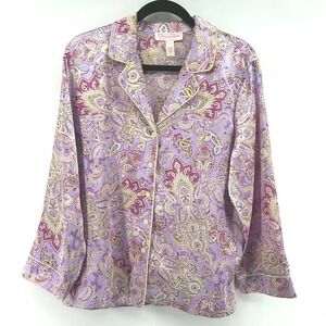 VTG Oscar de la Renta Pink Label Pajama‎ Top Long Sleeve Paisley Sleepwear